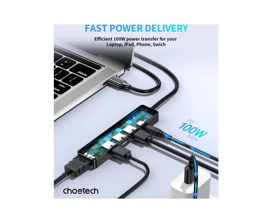 Порт-репликатор Choetech Dock-Station USB-C 5-in-1 (HDMI/PD/USB-A/USB-C) (HUB-M80-BK), изображение 2