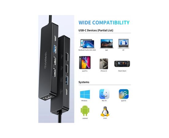 Порт-репликатор Choetech Dock-Station USB-C 5-in-1 (HDMI/PD/USB-A/USB-C) (HUB-M80-BK), изображение 4
