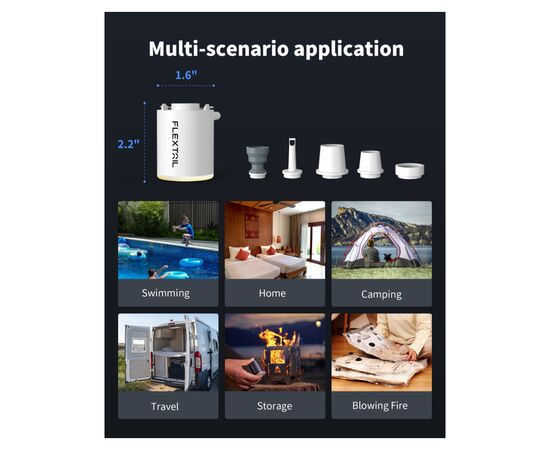 Насос для надувной мебели Flextail Tiny Pump Х з функцією ліхтаря, чорний (6975755964355), изображение 3