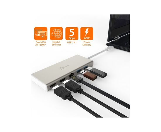 Порт-репликатор J5create Dock-Station USB-C 6-in-1 (HDMI/PD/USB-A/USB-C/LAN) (JCD381-N), изображение 4
