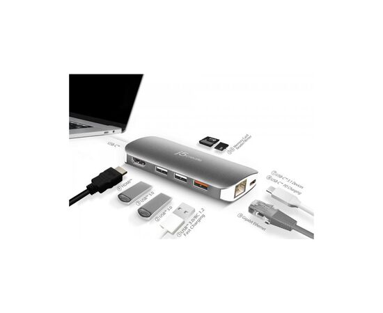Порт-репликатор J5create Dock-Station USB-C 9-in-1 (хаб/HDMI/PD/картридер) (JCD383-N), изображение 8