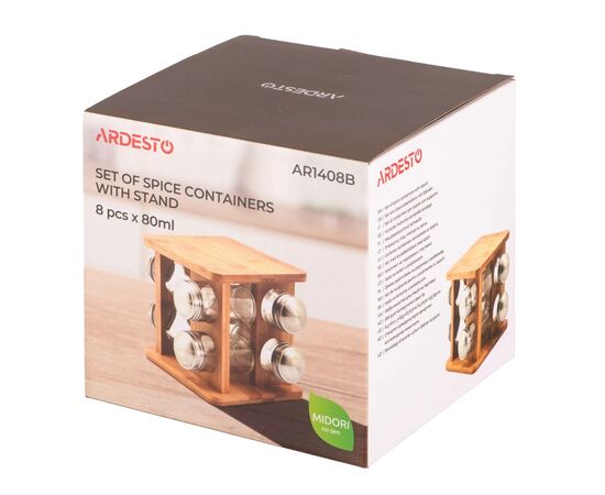 Набір для спецій Ardesto Midori, 9 предметів, 80мл бамбук, нержавіюча сталь (AR1408B), зображення 5
