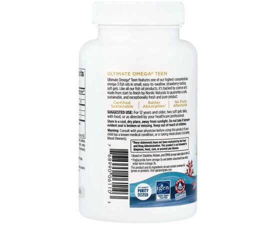 Витаминно-минеральный комплекс Nordic Naturals Омега-3, рыбий жир для подростков, вкус клубники, Teen, Ultima (NOR-06110), изображение 7