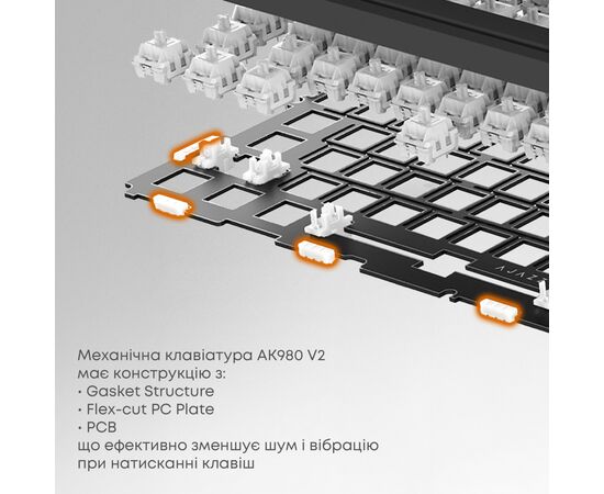 Клавиатура Ajazz AK980 V2 Gift Switch V2 Wireless/Bluetooth/USB UA Black/Grey/Yellow (AK980-V2-G-BGY), изображение 10