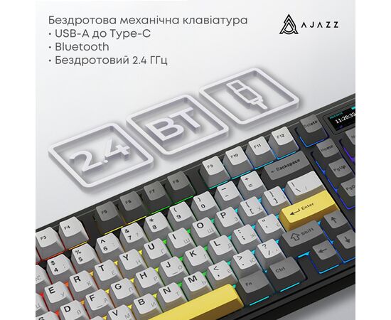 Клавиатура Ajazz AK980 V2 Gift Switch V2 Wireless/Bluetooth/USB UA Black/Grey/Yellow (AK980-V2-G-BGY), изображение 8