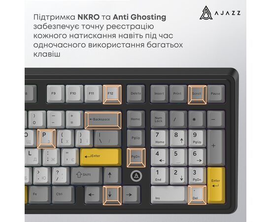 Клавиатура Ajazz AK980 MAX Magnetic Switch USB UA Black/Grey/Yellow (AK980-MAX-M-BGY), изображение 12
