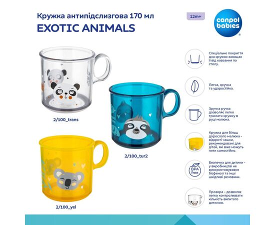 Набор детской посуды Canpol babies EXOTIC ANIMALS кружка антипідслизгова, прозора (2/100_trans), изображение 3