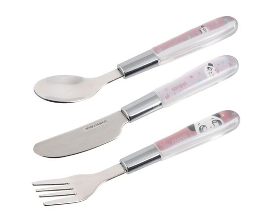 Набір дитячого посуду Lovi EXOTIC ANIMALS столові прибори з нержавіючої сталі, рожеві (9/477_pin2), зображення 2