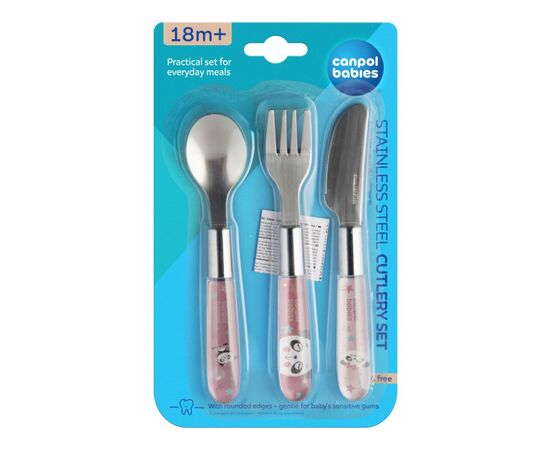 Набір дитячого посуду Lovi EXOTIC ANIMALS столові прибори з нержавіючої сталі, рожеві (9/477_pin2), зображення 3