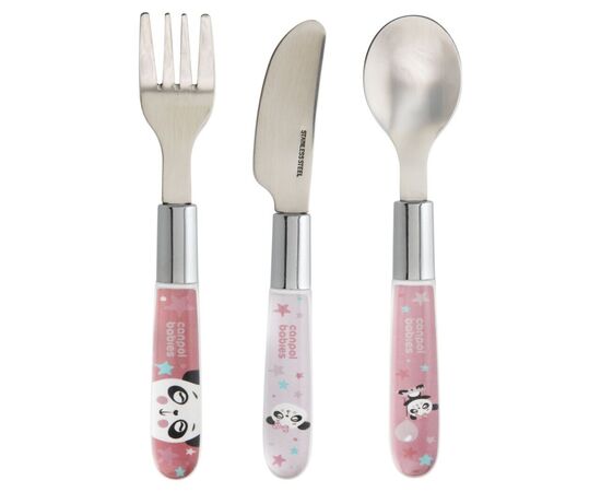 Набір дитячого посуду Lovi EXOTIC ANIMALS столові прибори з нержавіючої сталі, рожеві (9/477_pin2)