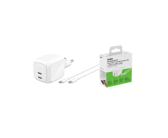 Зарядное устройство Belkin 2xUSB-C PD67W GaN PPS + cable USB-C to USB-C 2.0m white (WCH020KQ2MWH-B6), изображение 5