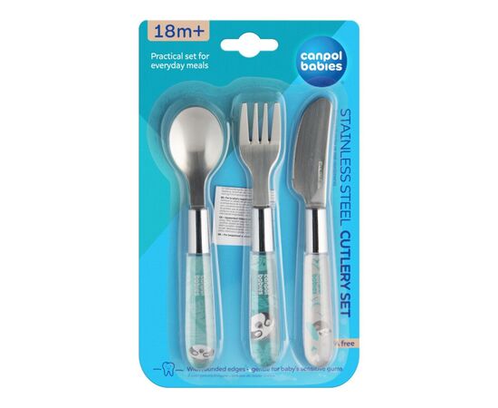 Набор детской посуды Canpol babies EXOTIC ANIMALS столові прибори з нержавіючої сталі, синій (9/477_blu2), изображение 3