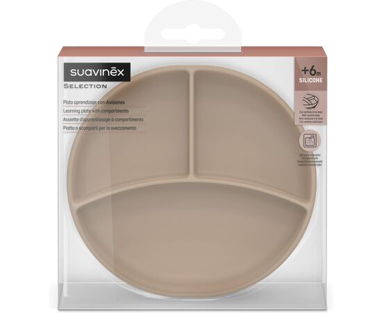 Тарелка детская Suavinex Colour Essence силіконова для вводу прикорму на 3 секції, +6 міс. , бежева (402914), изображение 3