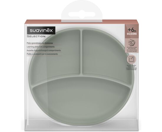 Тарілка дитяча Suavinex Colour Essence силіконова для вводу прикорму на 3 секції, +6 міс. зелена (402915), зображення 3