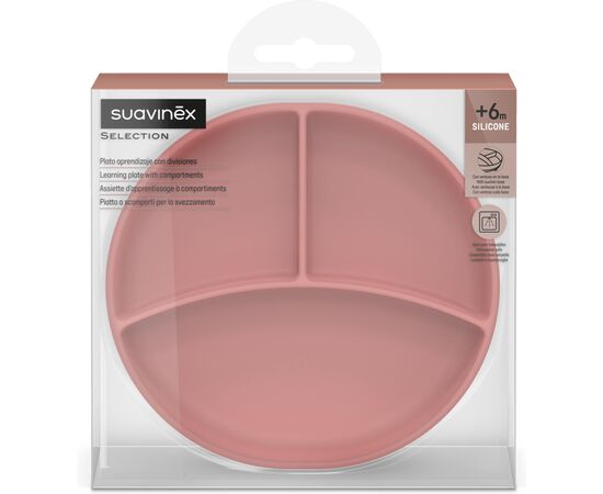 Тарілка дитяча Suavinex Colour Essence силіконова для вводу прикорму на 3 секції, +6 міс. рожева (402916), зображення 3