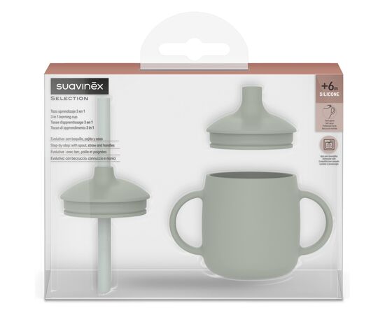 Поїльник-непроливайка Suavinex Colour Essence силіконова 3 в 1 (з носиком та трубочкою), 270 мл, +6 м , зелена (402899), зображення 6