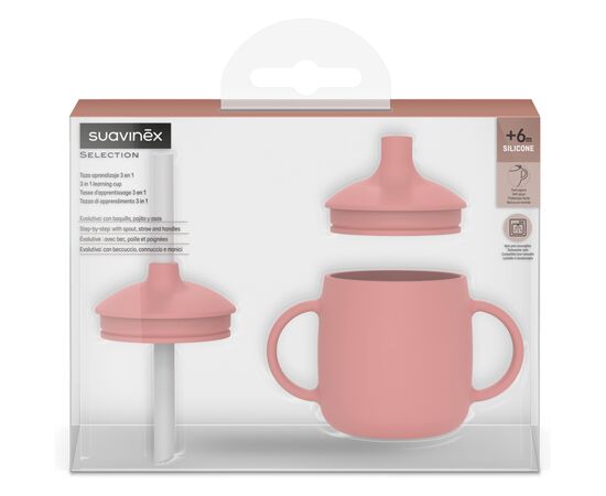 Поильник-непроливайка Suavinex Colour Essence силіконова 3 в 1 (з носиком та трубочкою), 270 мл, +6 м, рожева (402900), изображение 6