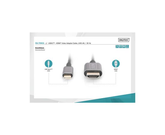 Кабель мультимедійний USB-C to HDMI M 1.8m UHD 4K Digitus (DA-70821), зображення 4