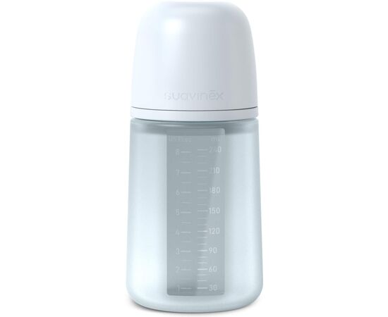 Бутылочка для кормления Suavinex Colour Essence, 240 мл, силіконова, 240 мл, фізіологічна соска повільний потік, , світло-блакитн (308653)