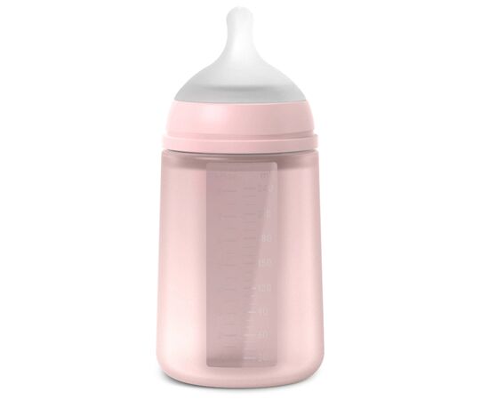 Пляшечка для годування Suavinex Colour Essence, 240 мл, силіконова, 240 мл, фізіологічна соска повільний потік, , світло-рожева (308654), зображення 2