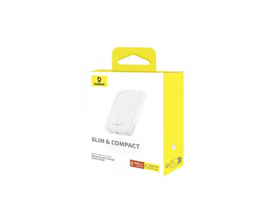 Батарея универсальная Baseus Magnetic Wireless Mini Air 6000mAh 20W PD, QC, Qi-15W, White (6932172641429), изображение 7