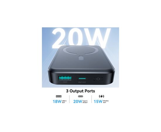 Батарея универсальная JOYROOM Magnetic Wireless 10000mAh 20W PD, QC, USB-C In/Out Black (JR-W020 / 6941237118455), изображение 4