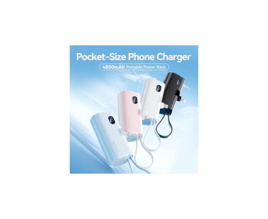 Батарея універсальна VENTION 4800mAh 22,5W PD, USB-C In/Out, LED display, with built-in Lightning cable Black (FHRB0), зображення 2