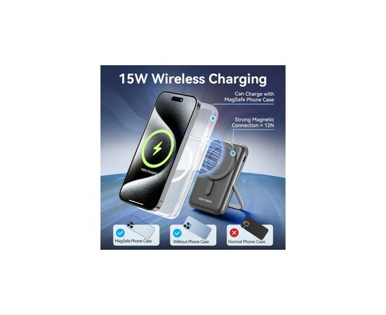 Батарея универсальная VENTION Magnetic Wireless 10000mAh 20W PD USB-C In/Out, QI-15W Black (FHNB0), изображение 7