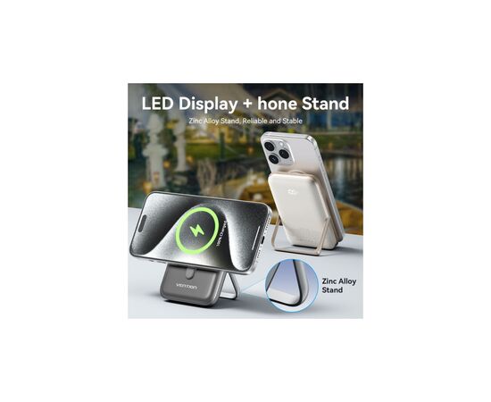 Батарея універсальна VENTION Magnetic Wireless 10000mAh 20W PD USB-C In/Out, QI-15W White (FHNW0), зображення 5