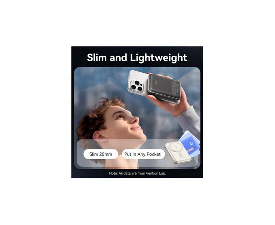 Батарея універсальна VENTION Magnetic Wireless 10000mAh 20W PD USB-C In/Out, QI-15W White (FHNW0), зображення 6