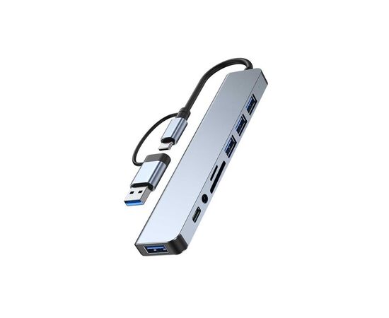Концентратор Dynamode USB-C/A 8-in-1 1xUSB-C + 1xUSB 3.0 + 3xUSB 2.0 + 3.5mm audio + SD/TF silver (BYL-2218TU)