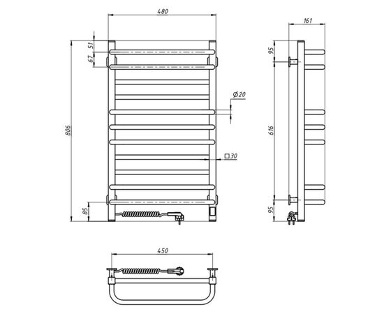 Сушарка для рушників Navin Грандіс, 800х480х161мм, таймер-регулятор, сталь, білий, ліве підключення (12-108153-4880), зображення 6