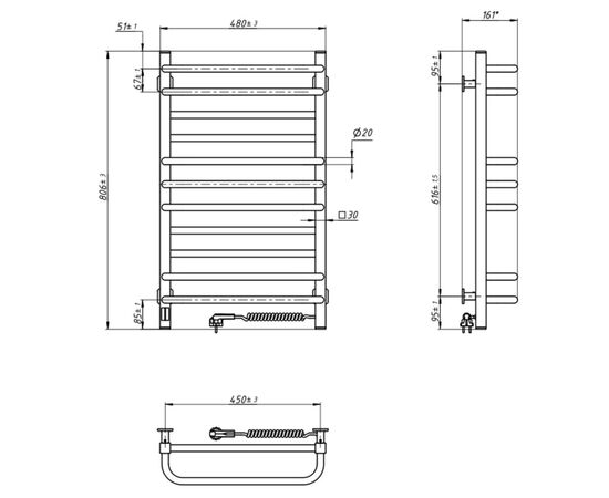Сушарка для рушників Navin Грандіс, 800х480х161мм, таймер-регулятор, сталь, білий, праве підключення (12-108053-4880), зображення 6