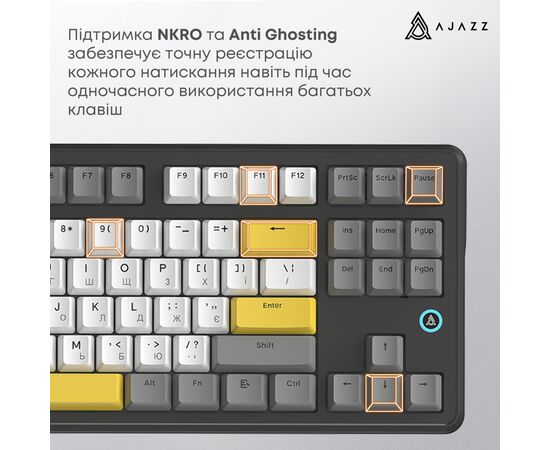 Клавиатура Ajazz AK870 V2 Flying Fish Switch USB UA Black/Grey/Yellow (AK870-V2-FF-BGY), изображение 12