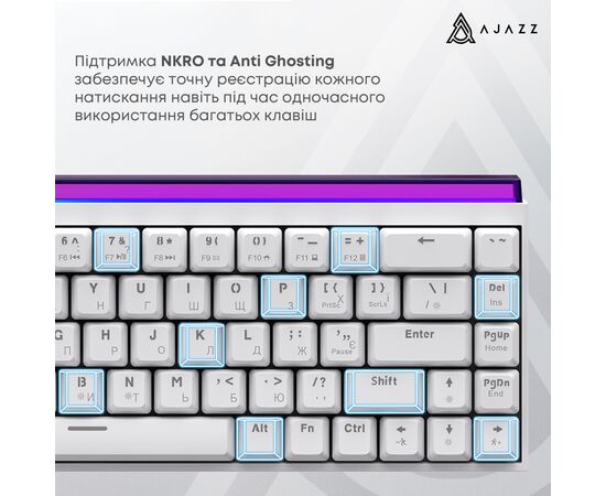 Клавиатура Ajazz NK68 Red Switch USB UA White (NK68-R-W), изображение 12