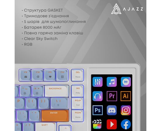 Клавиатура Ajazz AKP815 RGB Red Switch USB UA White/Blue (AKP815-R-WBO), изображение 9