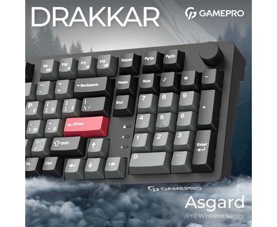 Клавиатура GamePro Asgard Drakkar Keychron Super Red Switch Wireless/Bluetooth/USB UA Black (MK305BK), изображение 6