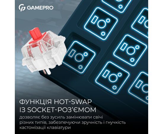 Клавиатура GamePro Asgard Drakkar Keychron Super Red Switch Wireless/Bluetooth/USB UA Blue (MK305BL), изображение 10