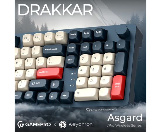 Клавиатура GamePro Asgard Drakkar Keychron Super Red Switch Wireless/Bluetooth/USB UA Blue (MK305BL), изображение 6