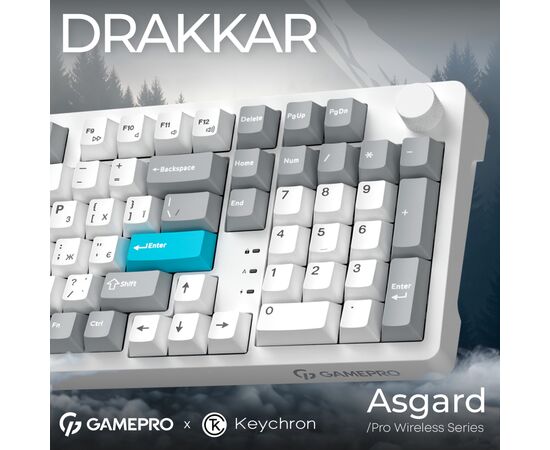 Клавиатура GamePro Asgard Drakkar Keychron Super Red Switch Wireless/Bluetooth/USB UA White (MK305WH), изображение 6