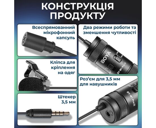 Мікрофон Boya BY-M1 Pro II Black (BY-M1 Pro II), зображення 11