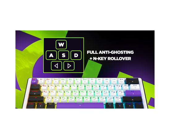 Клавіатура Hator Hellyberry HK60 Mechanical Linear RGB Wireless/Bluetooth/USB UA White/Violet (HK60_wireless), зображення 10