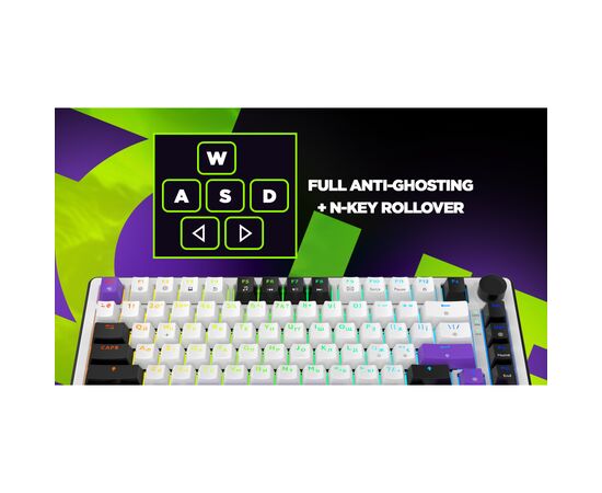 Клавиатура Hator Hellyberry HK75 Mechanical Linear RGB Wireless/Bluetooth/USB UA White/Violet (HK75_wireless), изображение 12