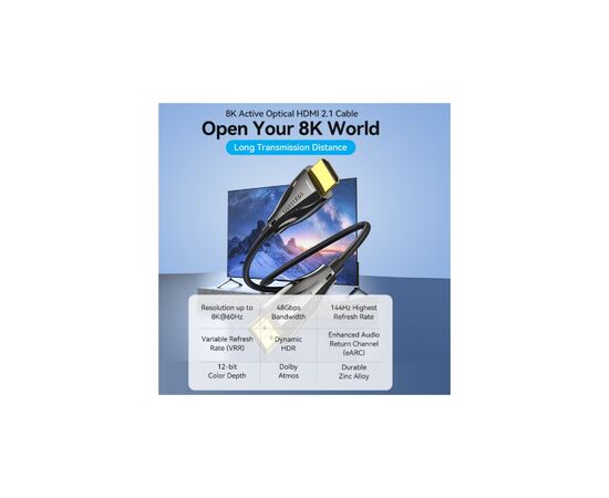 Кабель мультимедийный HDMI M to HDMI M 60.0m V2.1 Optical 8K 60Hz 48Gbps Dolby 7.1 black VENTION (ALBBAE), изображение 5