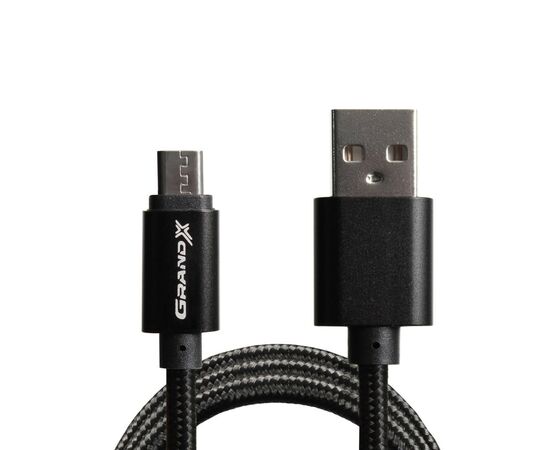 Дата кабель USB 2.0 AM to Micro 5P 1.0m Black/Black Grand-X (FM01BB), изображение 2