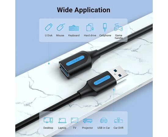 Дата кабель USB 2.0 AM/AF 1.5m black VENTION (CBIBG), изображение 2