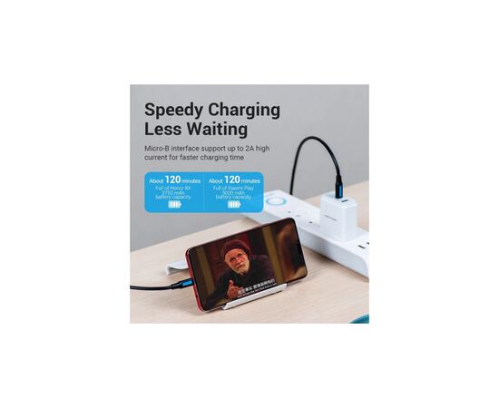 Дата кабель USB-C to Micro 5P 1.5m 10W black VENTION (COVBG), зображення 3