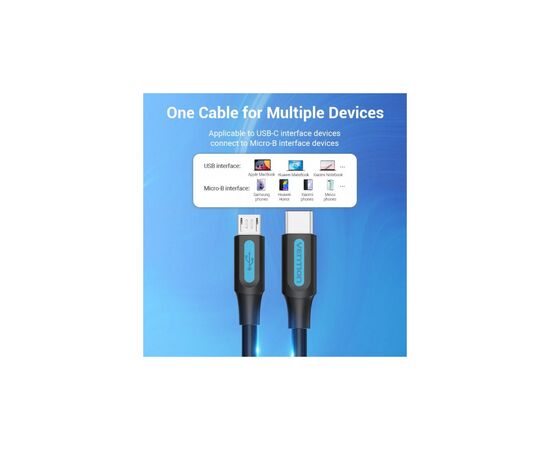 Дата кабель USB-C to Micro 5P 1.5m 10W black VENTION (COVBG), зображення 5