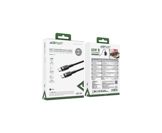 Дата кабель USB-C to USB-C 1.2m 60W black Acefast (6974316285137), зображення 4