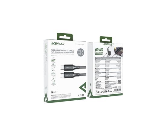 Дата кабель USB-C to USB-C 1.2m 3A 60W silicone black Acefast (6974316284161), зображення 4